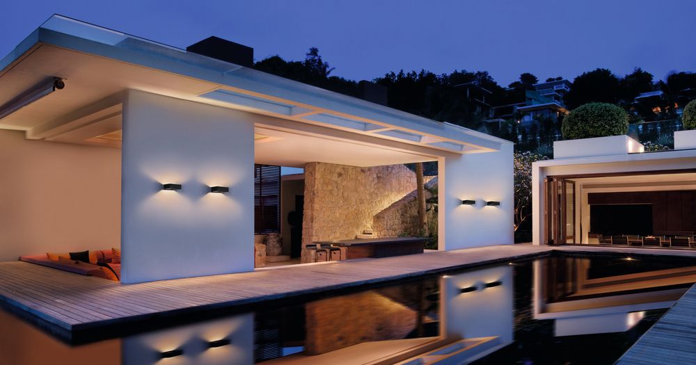 A modern house lit-up using Danish lights.